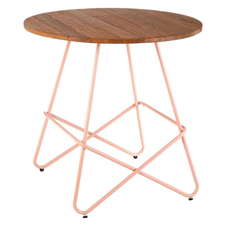 Brock Pink Metal & Elm Wood Round Table, Elm Wood, Pink