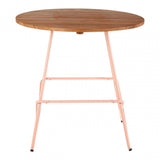 Brock Pink Metal & Elm Wood Round Table, Elm Wood, Pink