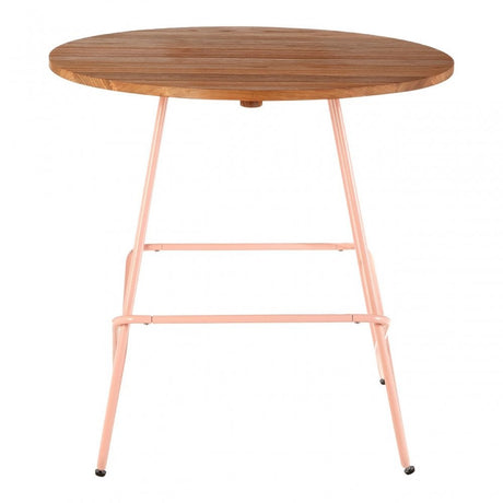 Brock Pink Metal & Elm Wood Round Table, Elm Wood, Pink