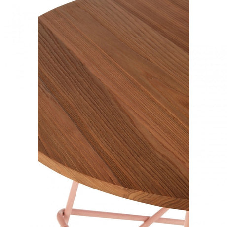 Brock Pink Metal & Elm Wood Round Table, Elm Wood, Pink