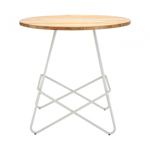 Brock White Metal Round Table, Elm Wood, White