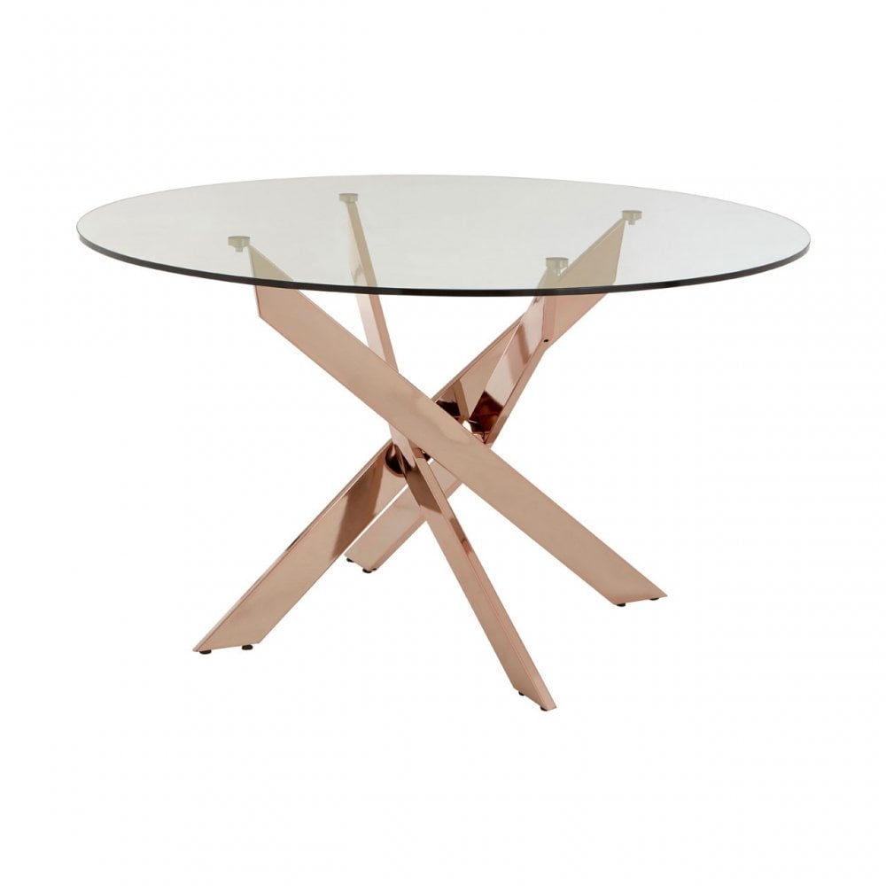 Enrich Intersected Rose Gold Dining Table, Tempered Glass, Rose Gold
