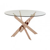 Enrich Intersected Rose Gold Dining Table, Tempered Glass, Rose Gold