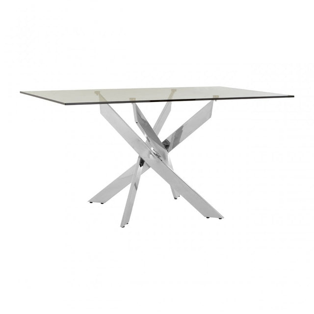 Enrich Rectangular Chrome Dining Table, Tempered Glass, Silver