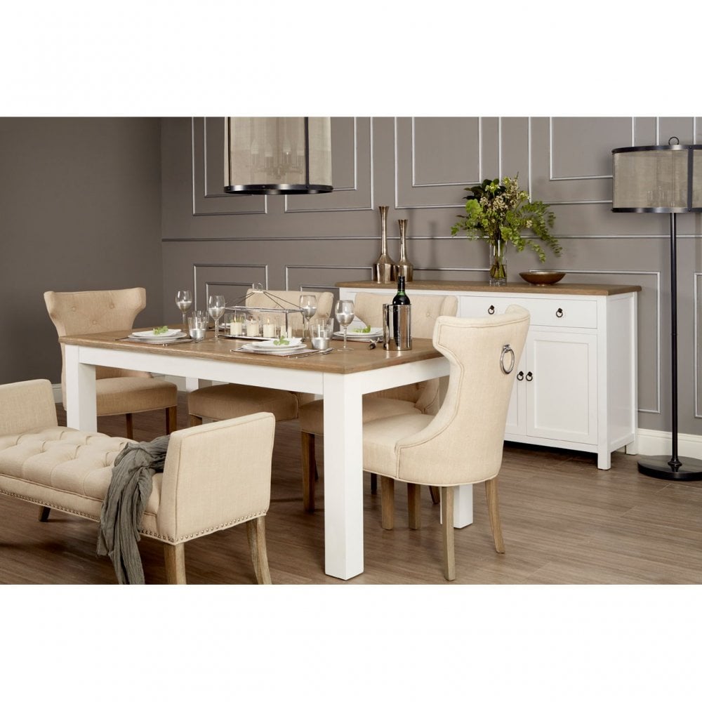Townhouse Oak Top / White Dining Table, Oak Wood, Birchwood, White