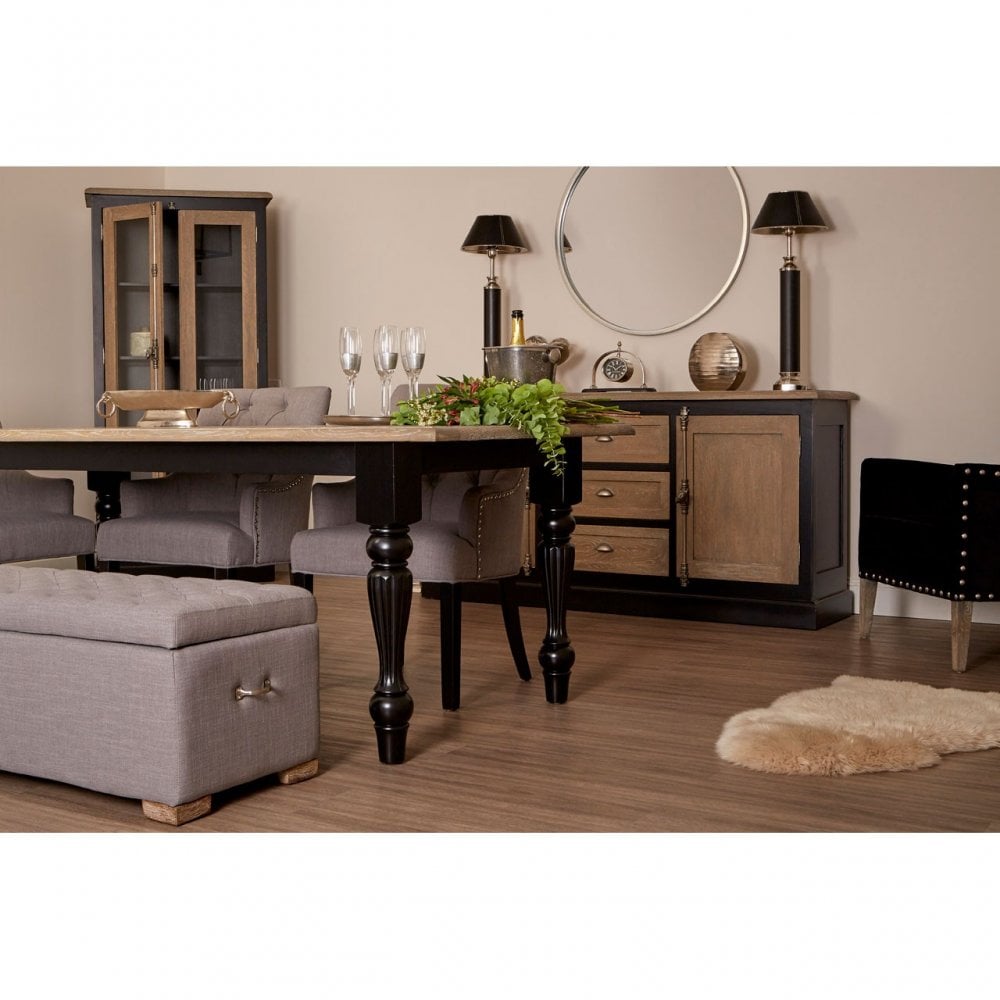 Tuskin Dining Table, Oak Wood, Veneer, Birchwood, Black