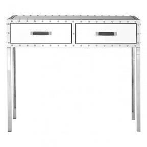 Rivet Console Table, Mirrored Glass, Stainless Steel