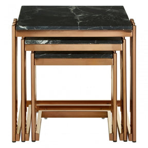 Camperian Nest of 3 Square Tables, Marble, Stainless Steel, Black