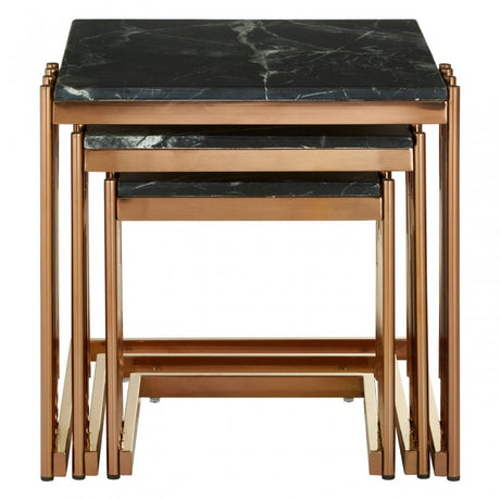 Camperian Nest of 3 Square Tables, Marble, Stainless Steel, Black
