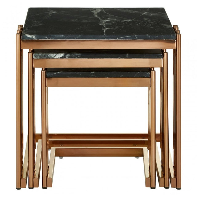 Camperian Nest of 3 Square Tables, Marble, Stainless Steel, Black