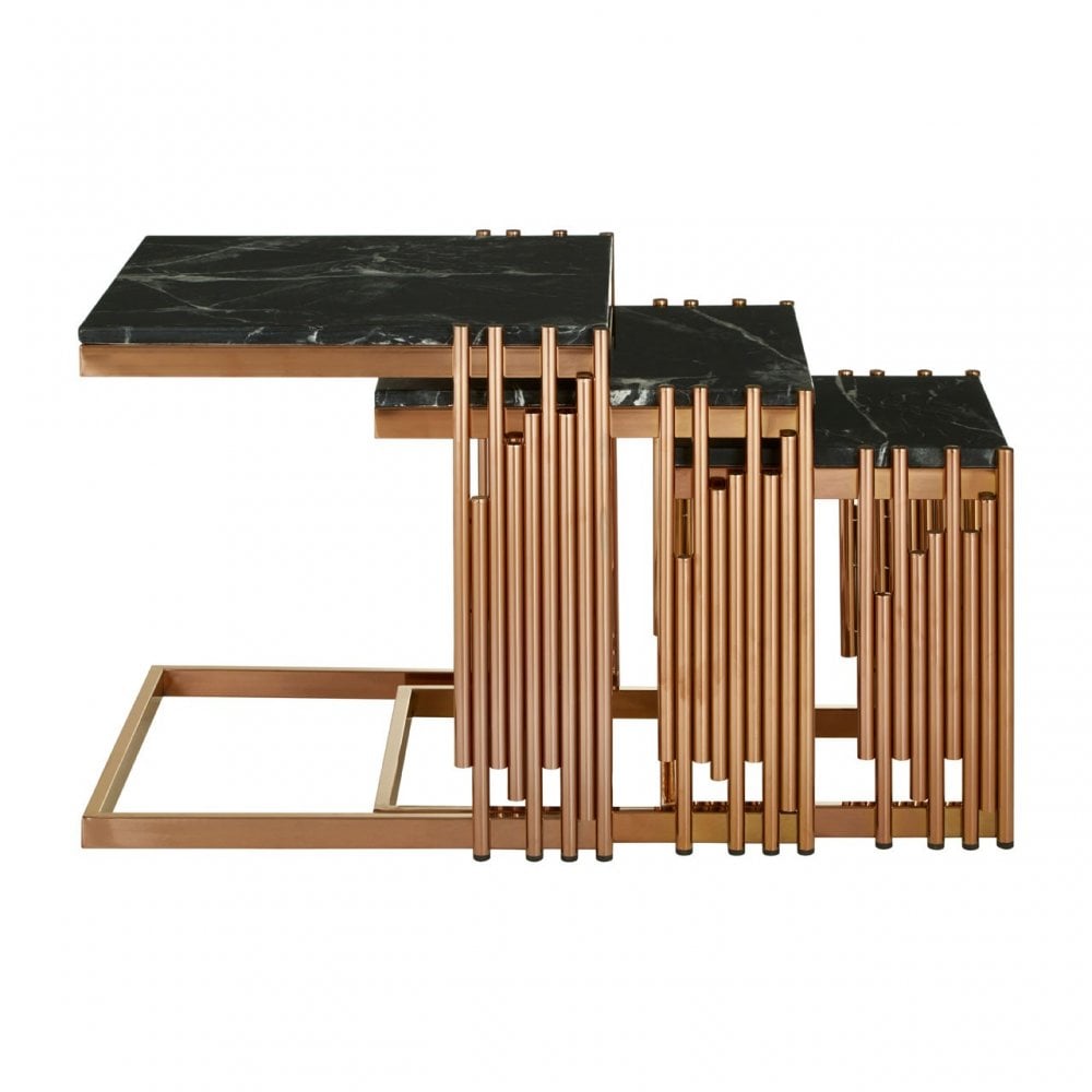 Camperian Nest of 3 Square Tables, Marble, Stainless Steel, Black