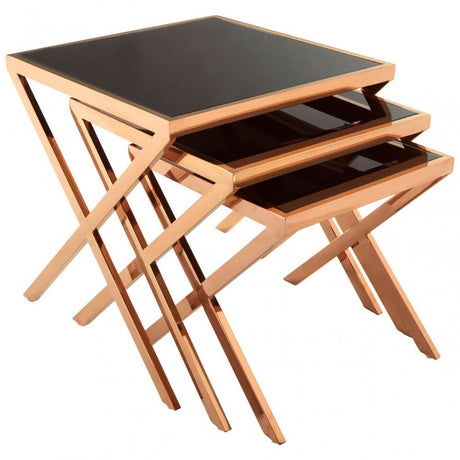 Pantino Rose Gold Nesting Tables, Stainless Steel, Glass, Rose Gold