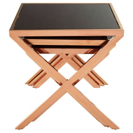 Pantino Rose Gold Nesting Tables, Stainless Steel, Glass, Rose Gold