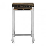 Artefacto Nest of 2 Petrified Wood Side Tables, Petrified Wood, Stainless Steel, Silver