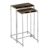 Artefacto Nest of 2 Petrified Wood Side Tables, Petrified Wood, Stainless Steel, Silver