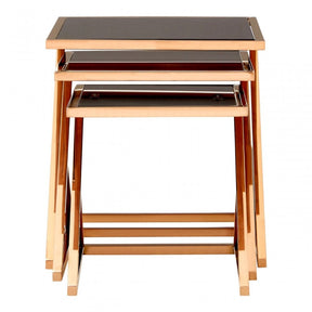 Pantino Nest of 3 Tables with Rose Gold Frames, Stainless Steel, Glass, Rose Gold