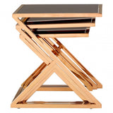 Pantino Nest of 3 Tables with Rose Gold Frames, Stainless Steel, Glass, Rose Gold