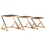 Pantino Nest of 3 Tables with Rose Gold Frames, Stainless Steel, Glass, Rose Gold