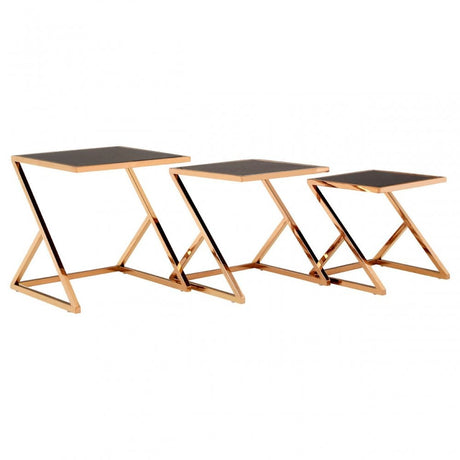 Pantino Nest of 3 Tables with Rose Gold Frames, Stainless Steel, Glass, Rose Gold