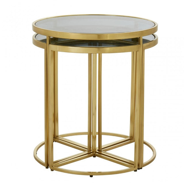 Hushie Nesting Tables, Glass, Stainless Steel, Black
