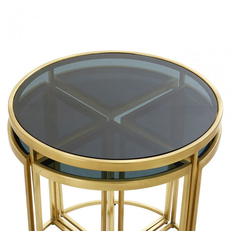 Hushie Nesting Tables, Glass, Stainless Steel, Black