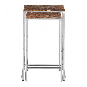 Artefacto Nest Side Tables with Agate Stone Top, Agate, Stainless Steel, Natural