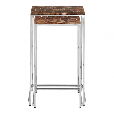Artefacto Nest Side Tables with Agate Stone Top, Agate, Stainless Steel, Natural