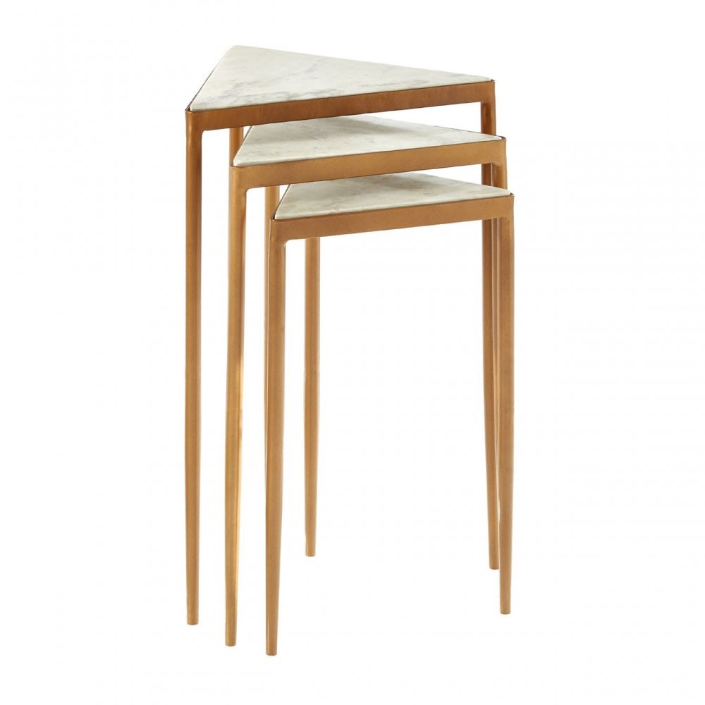 Gianna Nest of 3 Tripod Tables, Iron, Marble, White