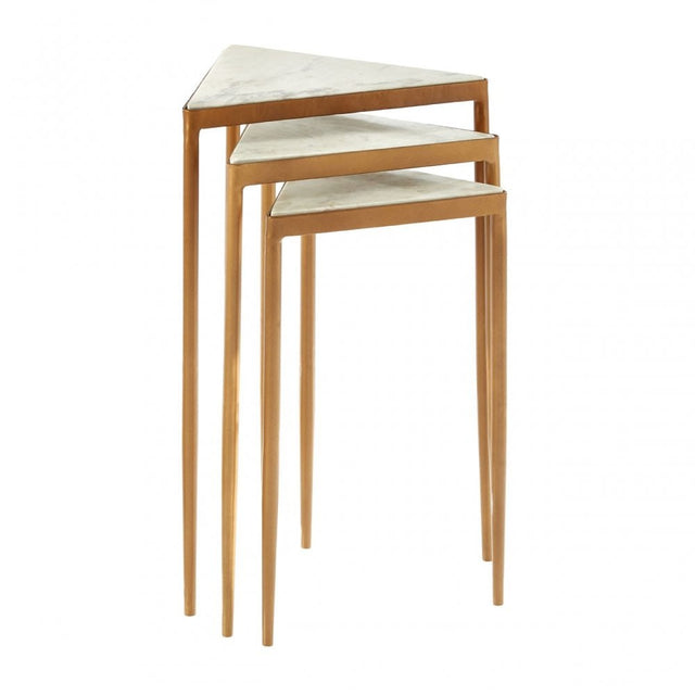 Gianna Nest of 3 Tripod Tables, Iron, Marble, White