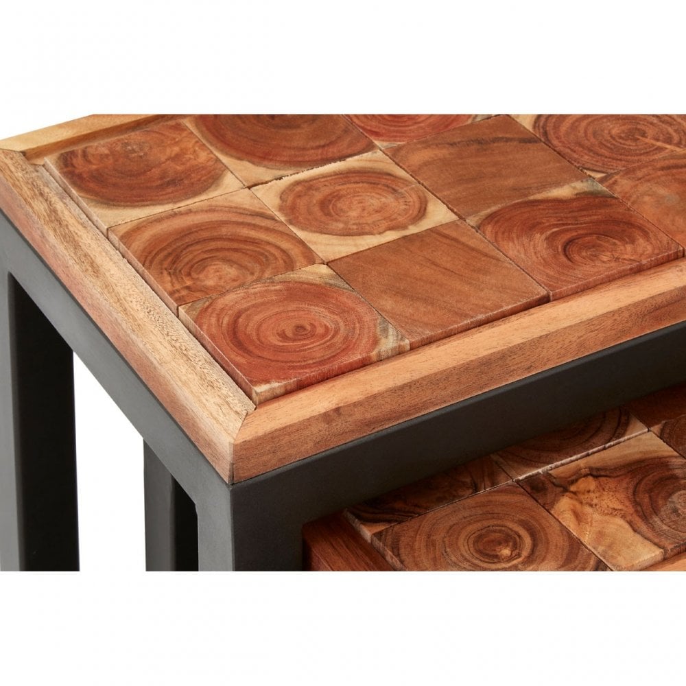 Hektor Hektor Artisan Acacia Wood / Iron Nesting Tables, Acacia Wood, Iron, Natural