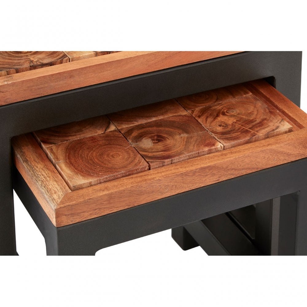 Hektor Hektor Artisan Acacia Wood / Iron Nesting Tables, Acacia Wood, Iron, Natural