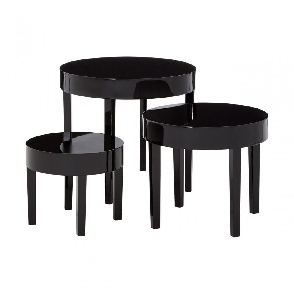 Moritz Nesting Tables - Set of 3, Wood, Pine Wood, Black