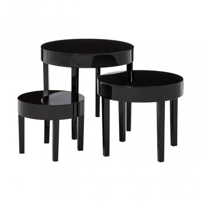 Moritz Nesting Tables - Set of 3, Wood, Pine Wood, Black