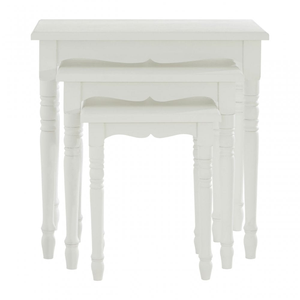 Hendra Nesting Tables Set of 3, Paulownia Wood, Fir Wood Veneer, White
