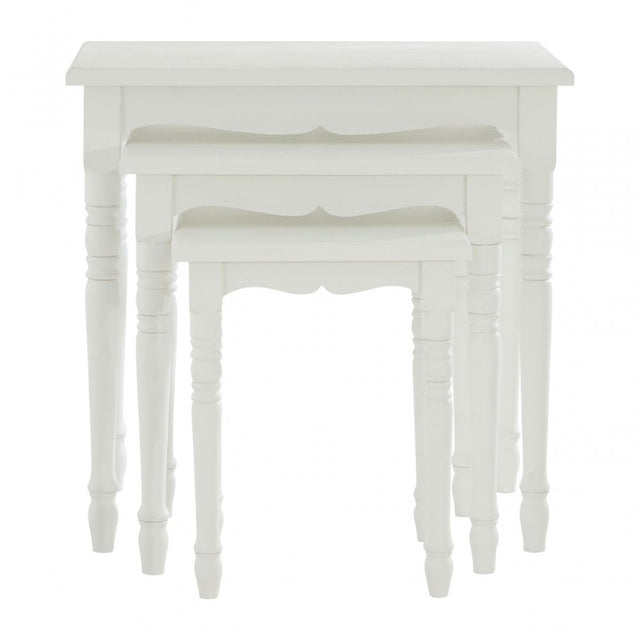 Hendra Nesting Tables Set of 3, Paulownia Wood, Fir Wood Veneer, White