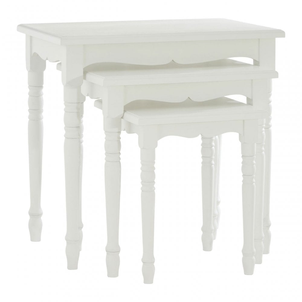 Hendra Nesting Tables Set of 3, Paulownia Wood, Fir Wood Veneer, White