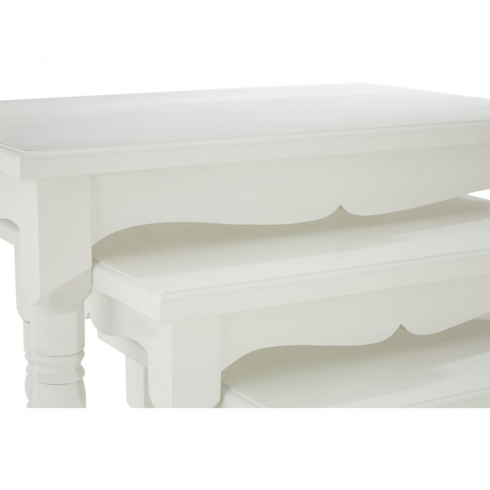 Hendra Nesting Tables Set of 3, Paulownia Wood, Fir Wood Veneer, White