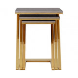 Pacific Faux Snake Skin Nest of 3 Tables, Wood, Stainless Steel, Gold