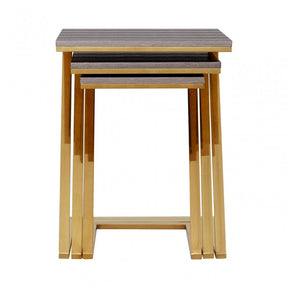 Pacific Faux Snake Skin Nest of 3 Tables, Wood, Stainless Steel, Gold