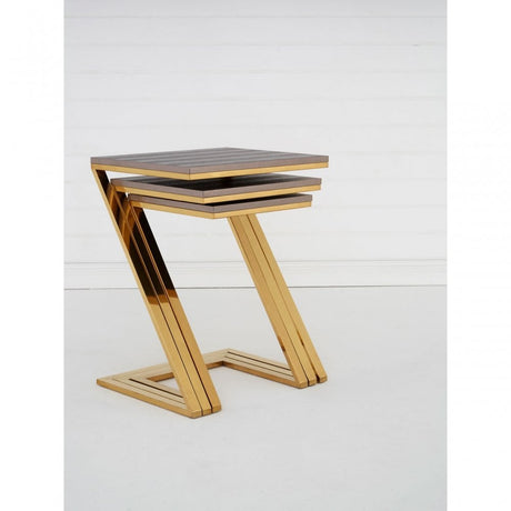 Pacific Faux Snake Skin Nest of 3 Tables, Wood, Stainless Steel, Gold