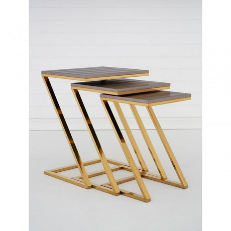 Pacific Faux Snake Skin Nest of 3 Tables, Wood, Stainless Steel, Gold