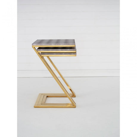 Pacific Faux Snake Skin Nest of 3 Tables, Wood, Stainless Steel, Gold