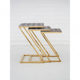 Pacific Faux Snake Skin Nest of 3 Tables, Wood, Stainless Steel, Gold