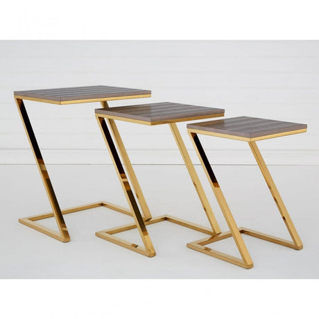 Pacific Faux Snake Skin Nest of 3 Tables, Wood, Stainless Steel, Gold