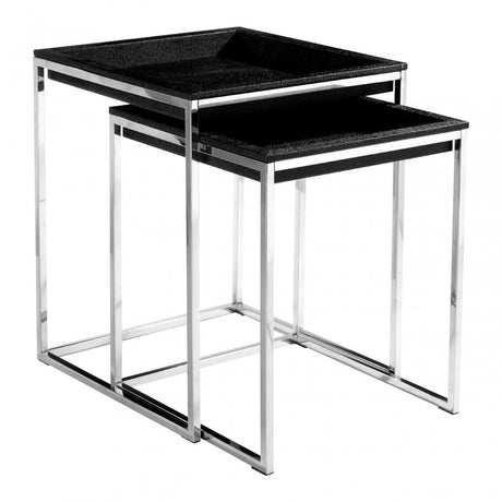 Pacific Faux Shark Skin Nest of 2 Tables, Wood, Stainless Steel, Black