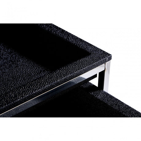 Pacific Faux Shark Skin Nest of 2 Tables, Wood, Stainless Steel, Black