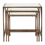 Anvil Nest of 3 Tables, Mirrored Glass, Bronze