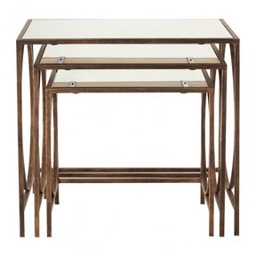 Anvil Nest of 3 Tables, Mirrored Glass, Bronze