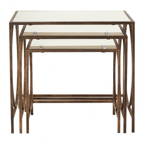 Anvil Nest of 3 Tables, Mirrored Glass, Bronze