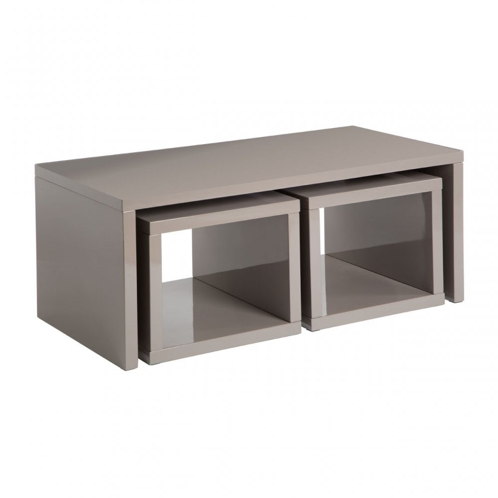 Madrid Coffee Table with 2 Under Tables, Wood, Grey